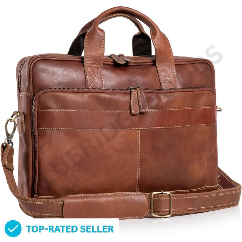 Leather Laptop Messenger Bag Classic Elegant Office Satchel Unisex Briefcase
